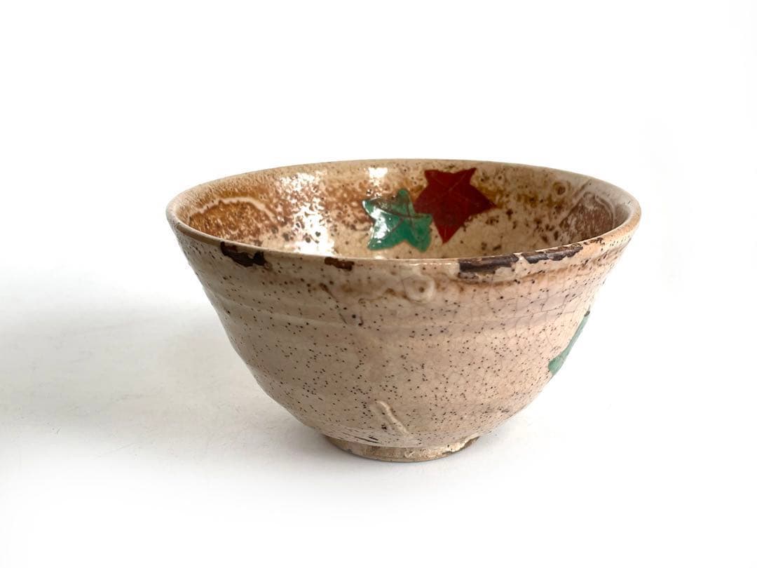 骨董　アンティーク　丸山焼　犬山焼　紅葉　もみじ　茶碗　抹茶碗　乾山　共箱