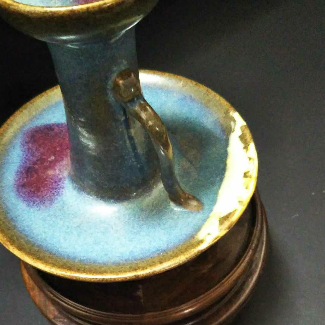 ※中国古美術/鈞窯紫班窯変燭台/