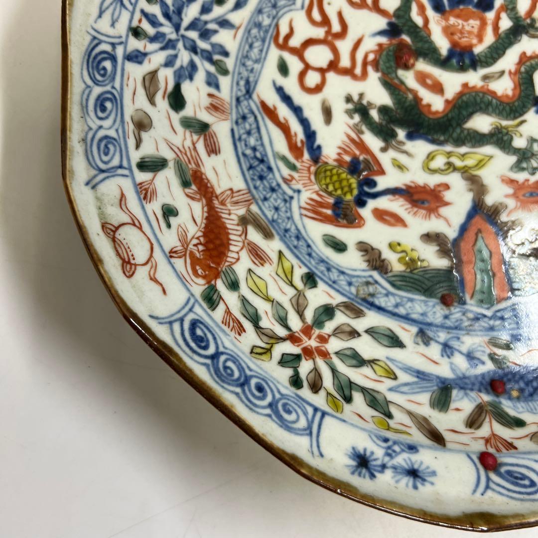 専用　中国古玩　天啓年製　赤絵大皿　幅約25㎝　東Y8-0130☆2F