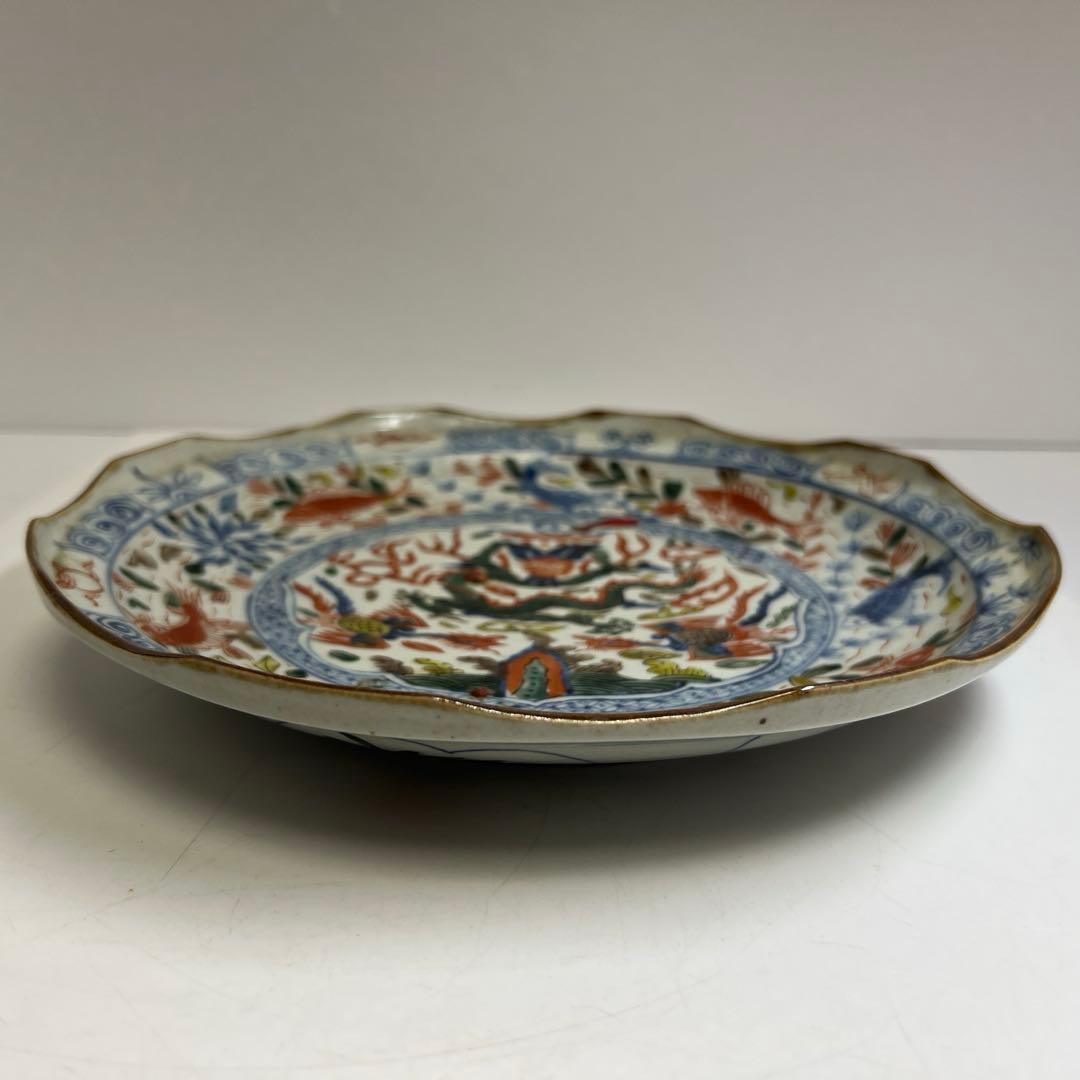 専用　中国古玩　天啓年製　赤絵大皿　幅約25㎝　東Y8-0130☆2F