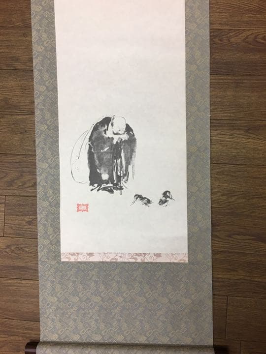 名画　宮本武蔵の復刻画　掛軸　又は額縁ブラウン平方フラット