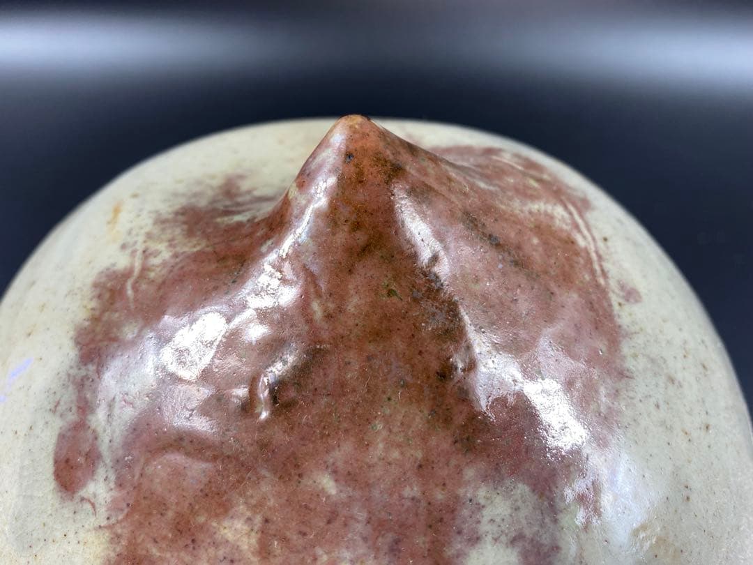 李朝 水滴 桃形 辰砂 骨董 古玩 古美術 時代物 高17.3cm