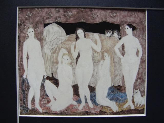 藤田嗣治、【五人の裸婦】、希少な画集より、新品高級額・額装付、状態良好