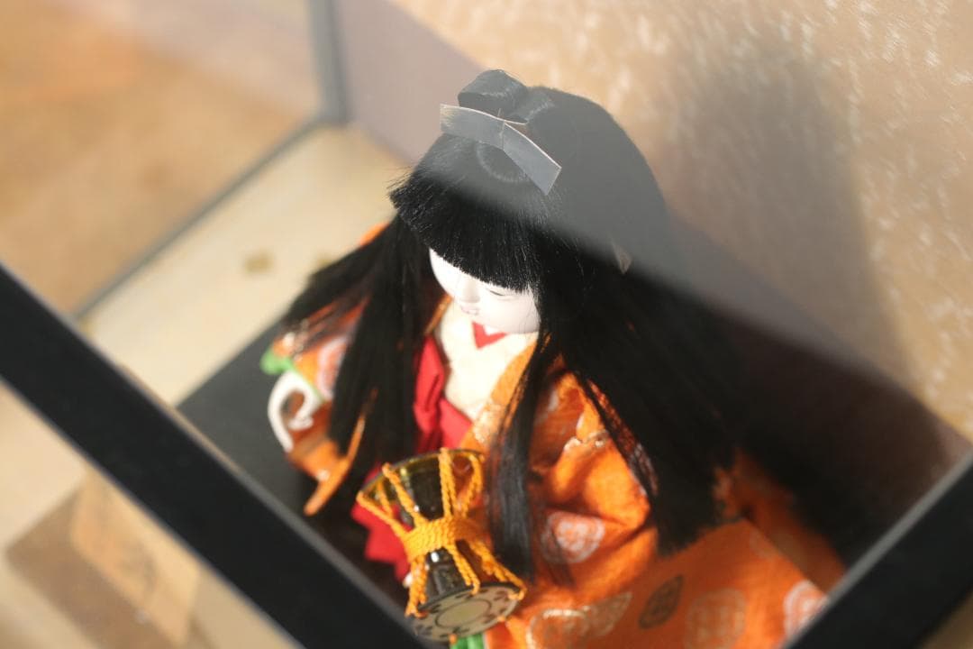日本人形 三陽作「寿の舞」ガラスケース付 尾山人形 縁起物 工芸品 置物