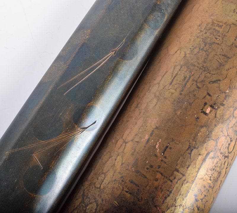 銅製　鎚起銅器　玉川堂造　松葉刻茶合　共箱　漢詩刻茶合　2点　V　R4229