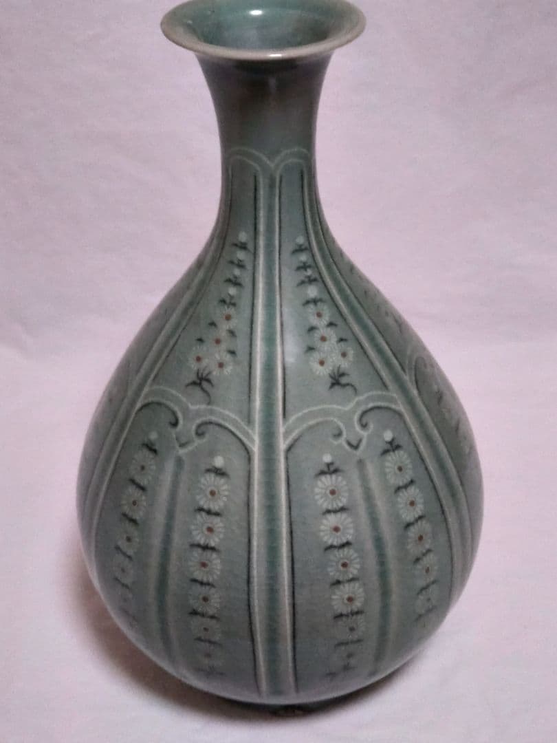 （박상재）朝鮮美術　骨董　高麗青磁　花象嵌　大瓶　砂高台