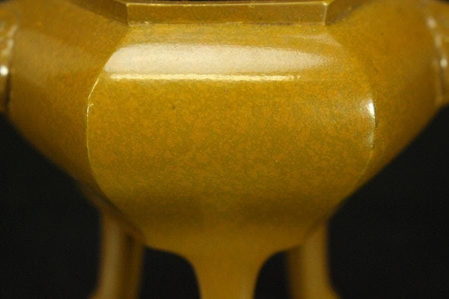 香炉 獅子双耳 三足香炉 金属製 木箱付(メ1186)