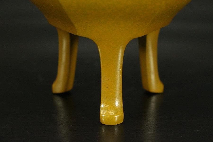 香炉 獅子双耳 三足香炉 金属製 木箱付(メ1186)