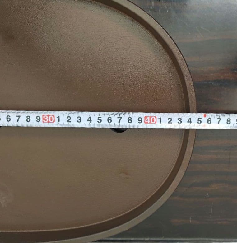 陶器製楕円形盆栽鉢 ブラウン 約45cm ×29cm×3.5cm薄型　落款　積徳