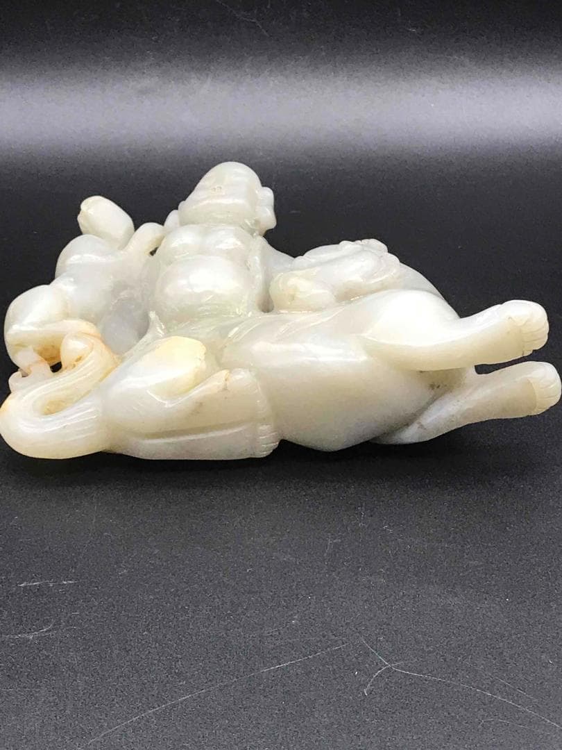 和田玉 清時代 弥羅菩薩神獣和田玉彫り 置物　鑑賞物 古玉石 唐物 (D-79)