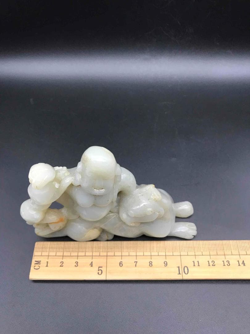 和田玉 清時代 弥羅菩薩神獣和田玉彫り 置物　鑑賞物 古玉石 唐物 (D-79)