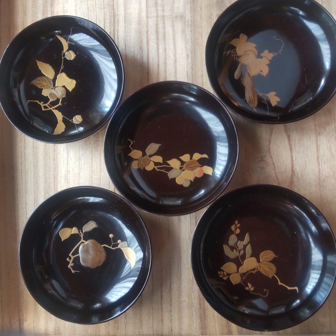 マルぽよ　漆木皿　金箔装飾 5枚セット（二組）　蒔絵　絵がわり