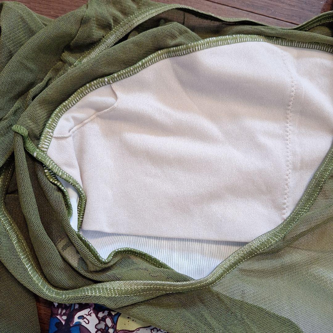 オリーブグリーン花柄バレエレオタード　Lサイズ　日本製