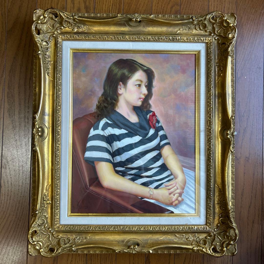 絵画　油彩画　女性　鶴村義美　「いこう」