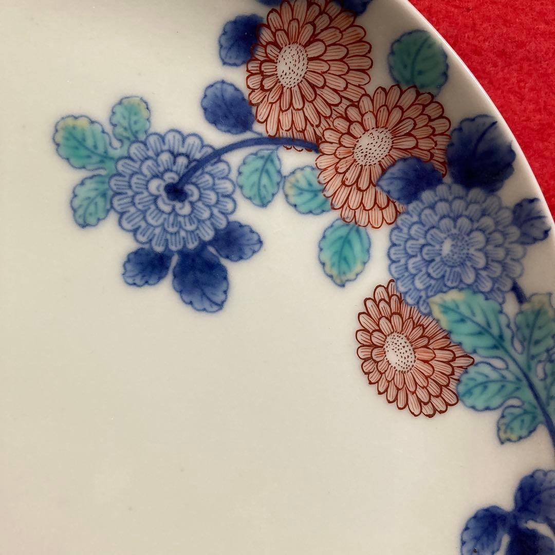 佐賀　有田焼　白磁色絵菊柄7寸皿　今泉今右衛門窯　（未使用品）