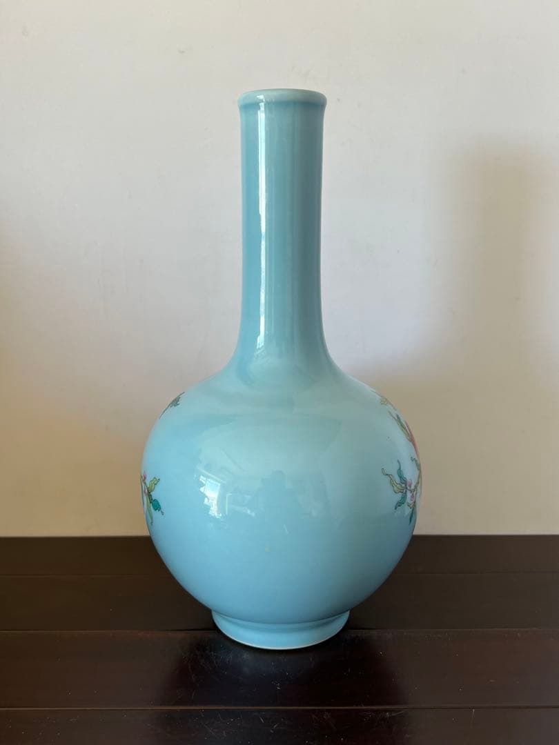 中国古美術/粉彩花鳥紋天球瓶 【大清乾龍年製】在銘/XG4-1