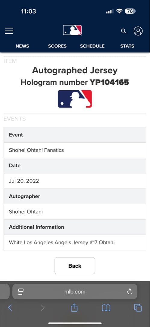 大谷翔平　直筆サイン入りユニフォーム　サイン日2022年7月20日