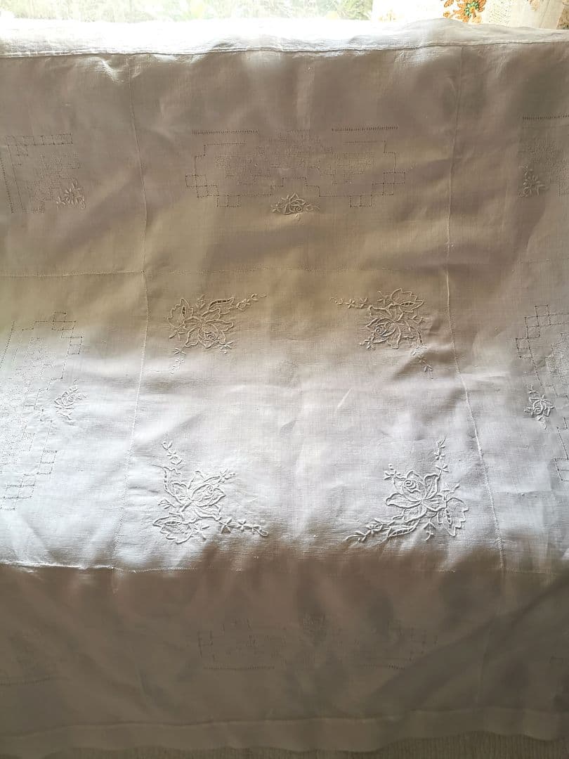 アンティークローズ刺繍 梯子ドローンワークレース アイリッシュオーガンジークロス