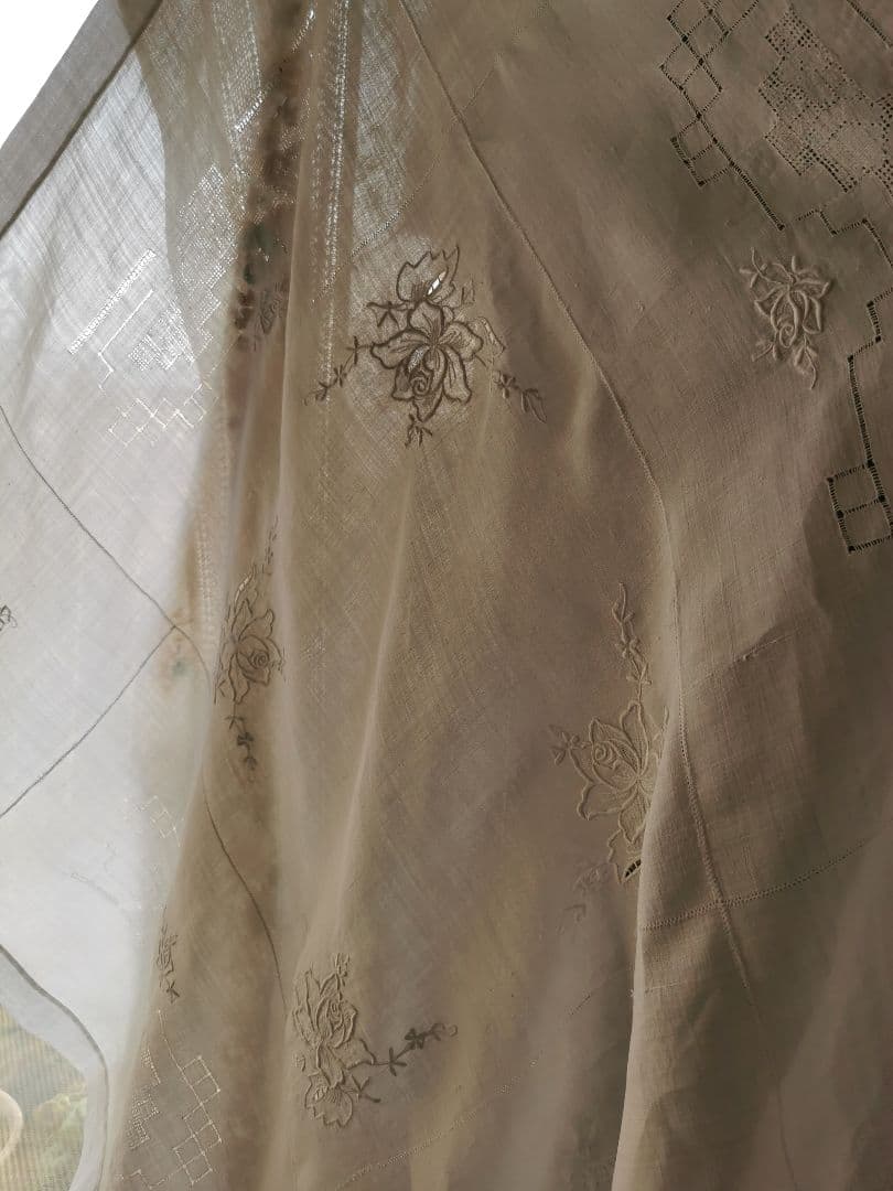 アンティークローズ刺繍 梯子ドローンワークレース アイリッシュオーガンジークロス