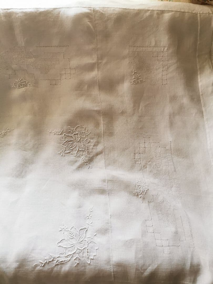 アンティークローズ刺繍 梯子ドローンワークレース アイリッシュオーガンジークロス