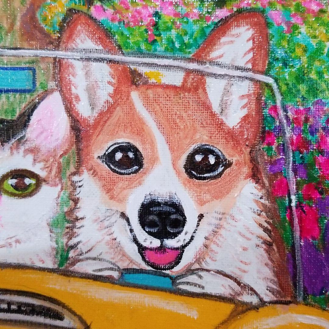 油絵　専用　車に乗るきららちゃん、こゆきちゃん、ふぶきくん