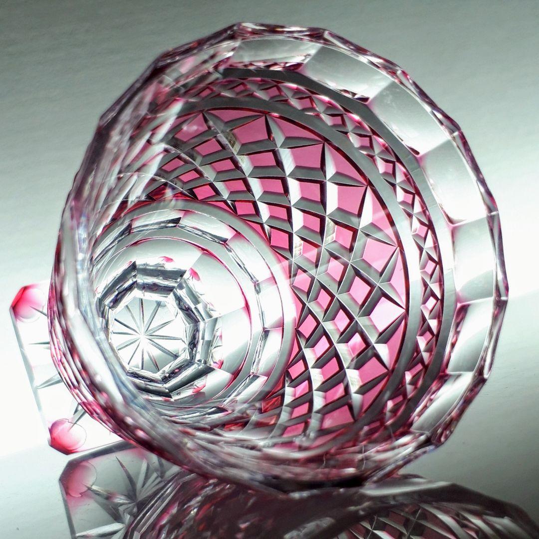 薩摩切子　松浦正行 作品　矢来紋様切子　脚付杯　【 人気作家 入手困難作品 】