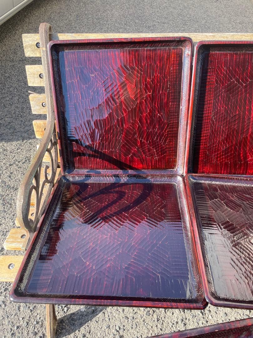 讃岐盆　木製彫刻模様入り　正方形　お盆　トレー　11客