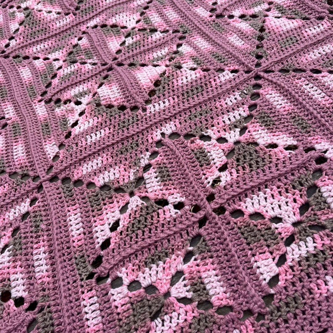 【USA vintage】グラニーブランケット ピンク　グレー　モチーフ