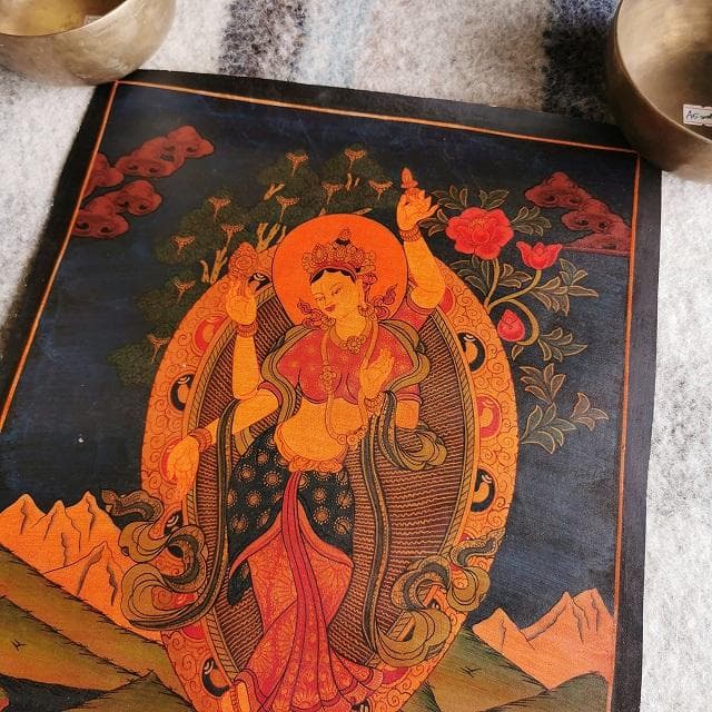 ヤムナー　ヒマラヤの女神　ヒンドゥー教の女神：　タンカ　仏画（額縁なし）