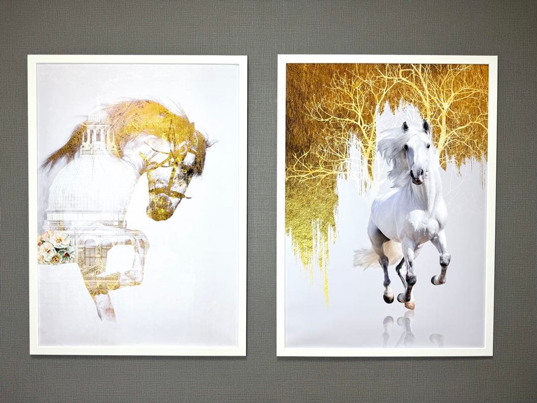 No.240フレーム付きキャンバスアート　オシャレ絵画　馬の絵画　白馬