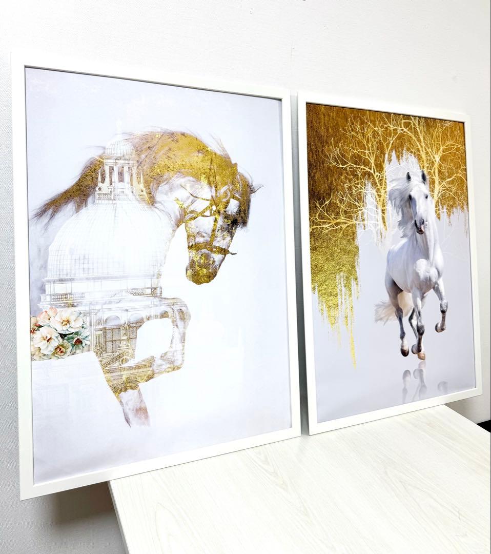 No.240フレーム付きキャンバスアート　オシャレ絵画　馬の絵画　白馬