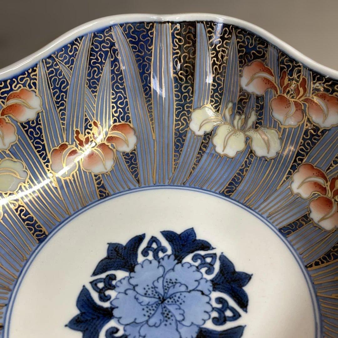【古伊万里文】古伊万里の伝統　日本名窯　有田古伊万里文　染錦金ミル菖蒲文　花渕鉢