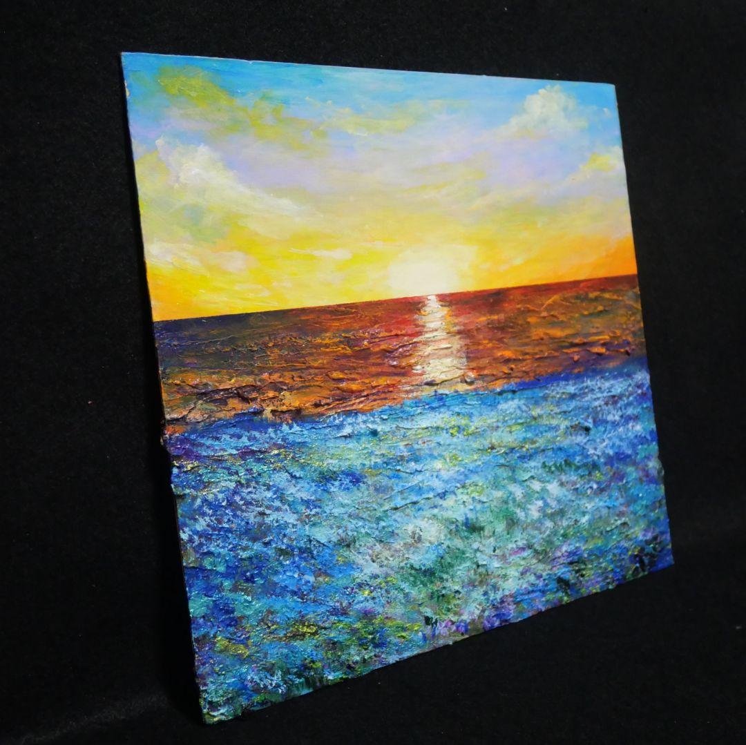 油絵 油彩 油彩画 絵画 絵【朝日に輝く海の青い花】