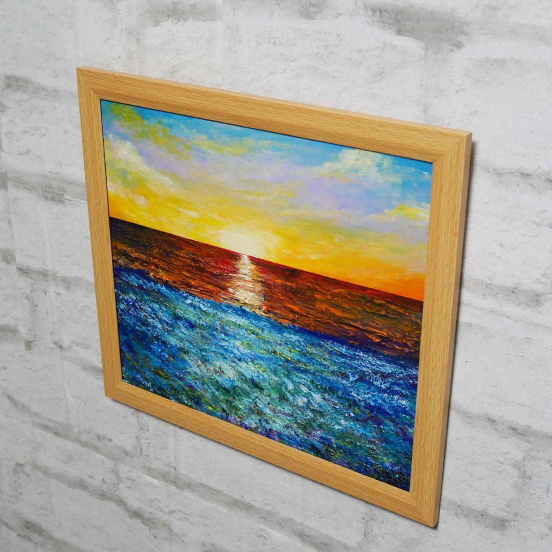 油絵 油彩 油彩画 絵画 絵【朝日に輝く海の青い花】