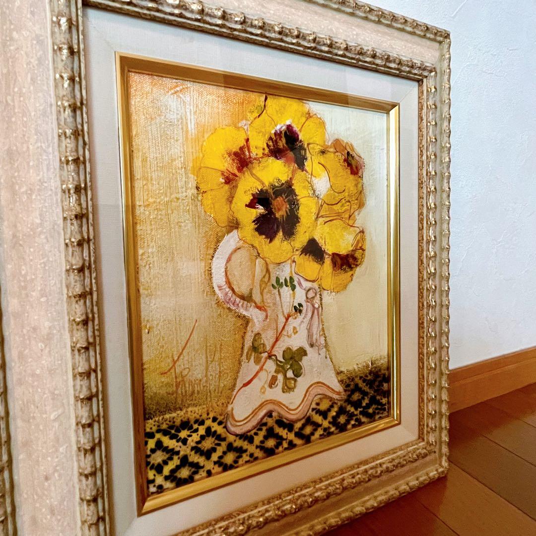絵画 フランク・エル「パンジーのブーケ」額縁入/花の絵/インテリア/ヴィンテージ