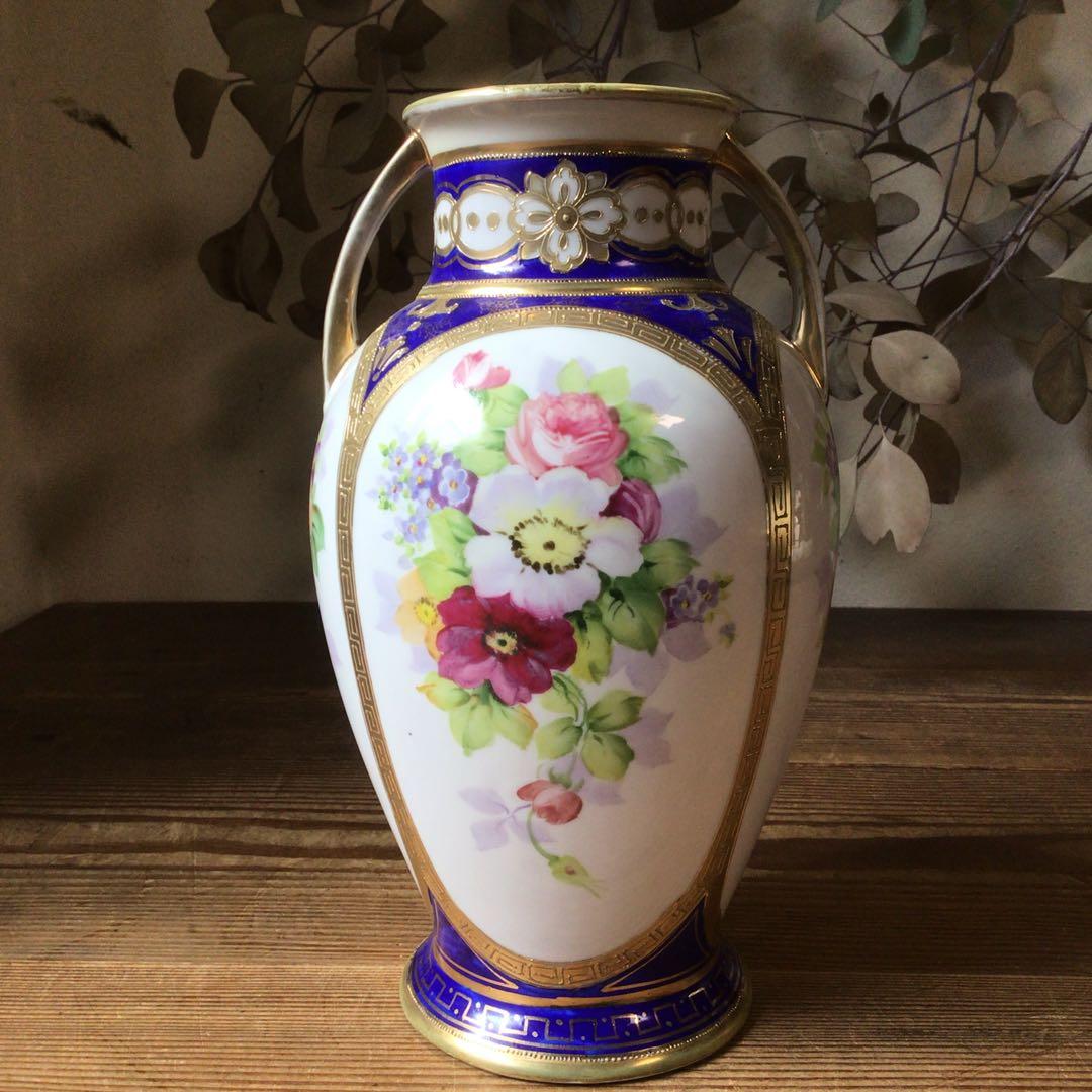 No4235 オールドノリタケ　NIPPON　手描き壺型花瓶　陶磁器　送料無料