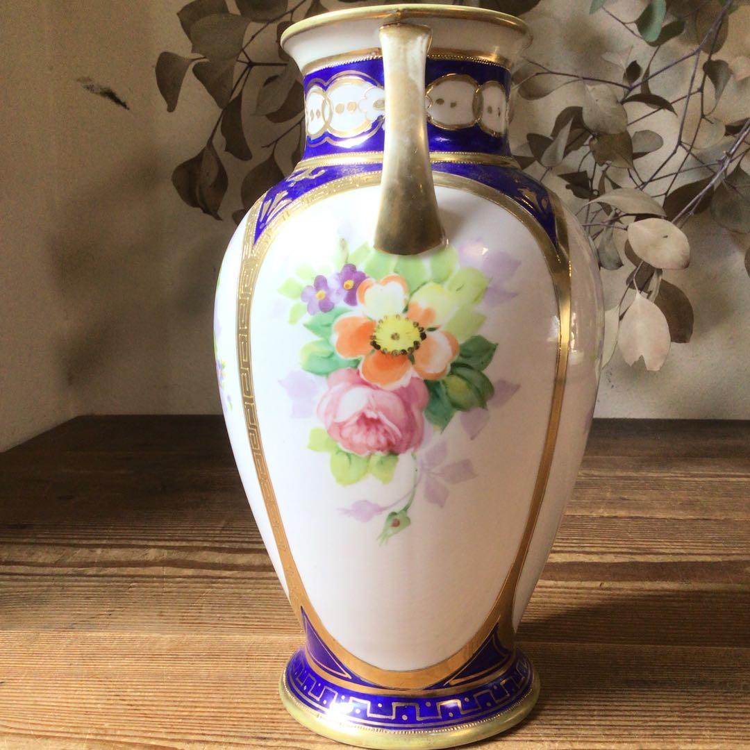 No4235 オールドノリタケ　NIPPON　手描き壺型花瓶　陶磁器　送料無料