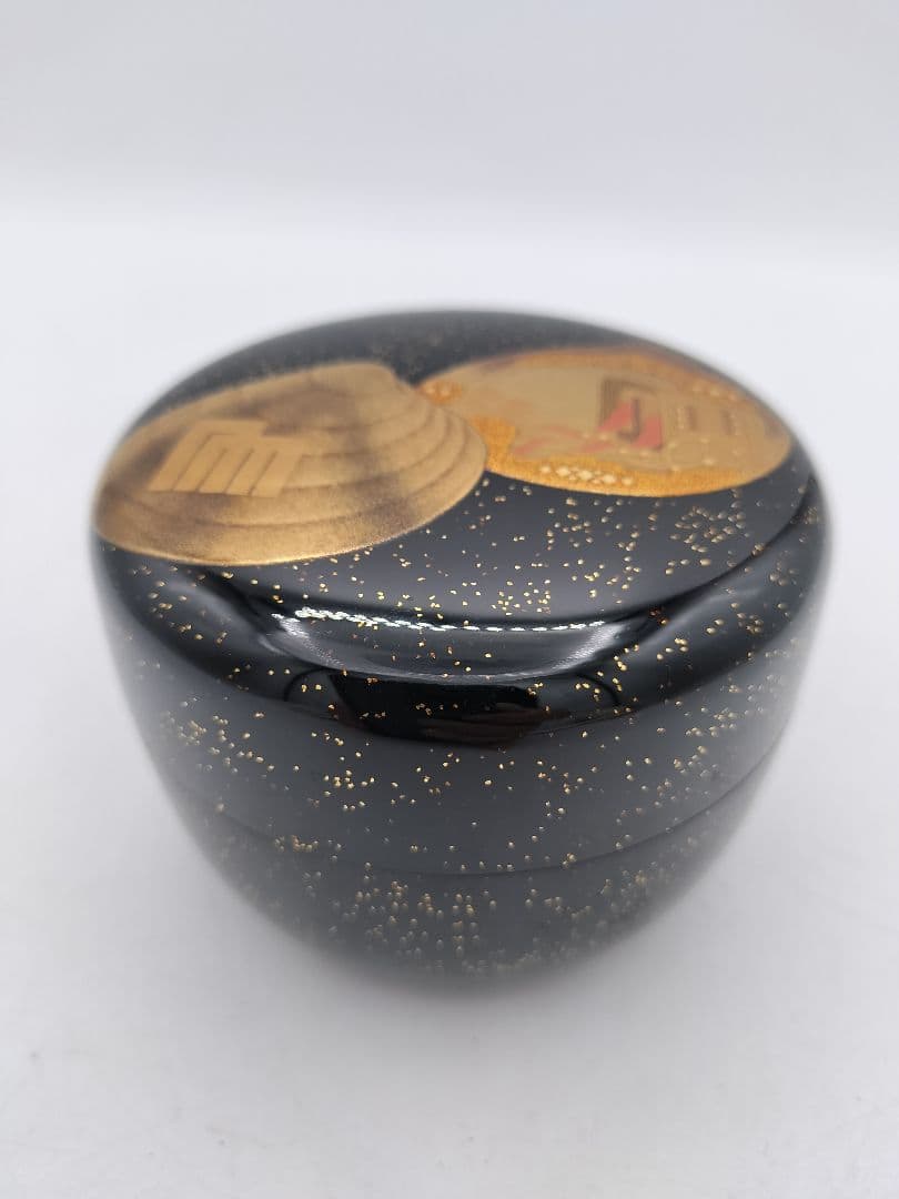 c650 平棗 貝合せ蒔絵 源氏29帖目『行幸』輪島 野井景斉 木箱 茶道 古物