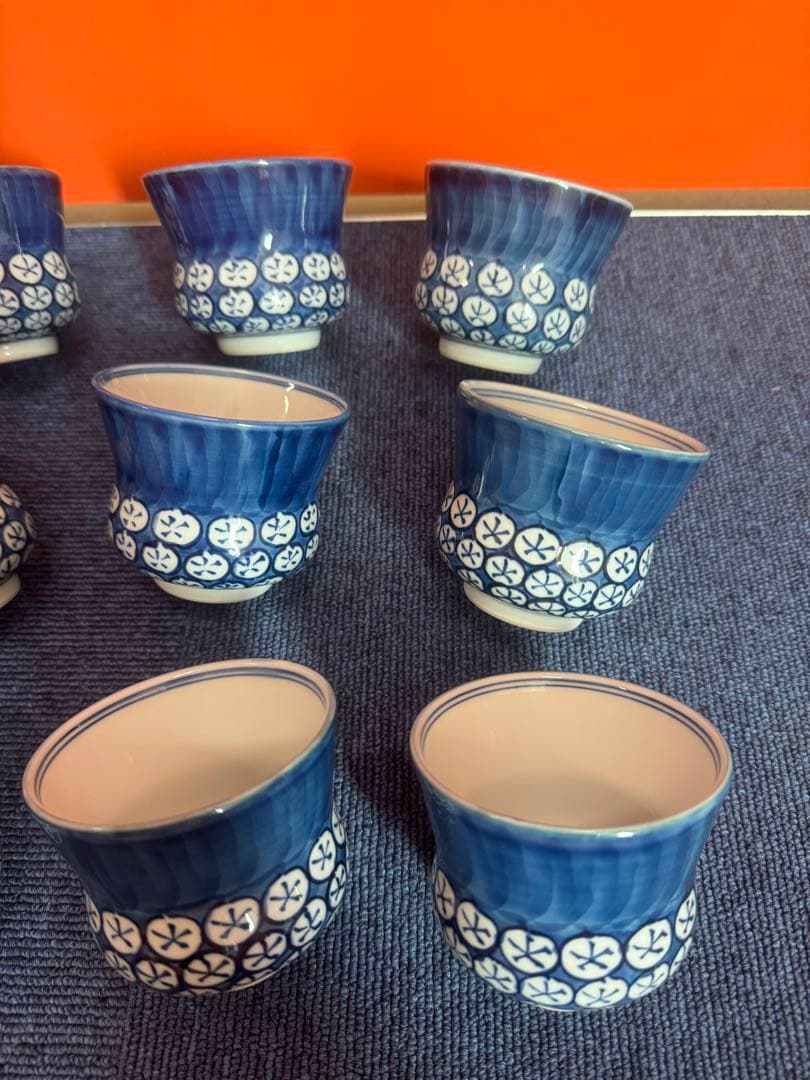 1808  源右衛門　染付丸紋濃 湯呑　9客　未使用