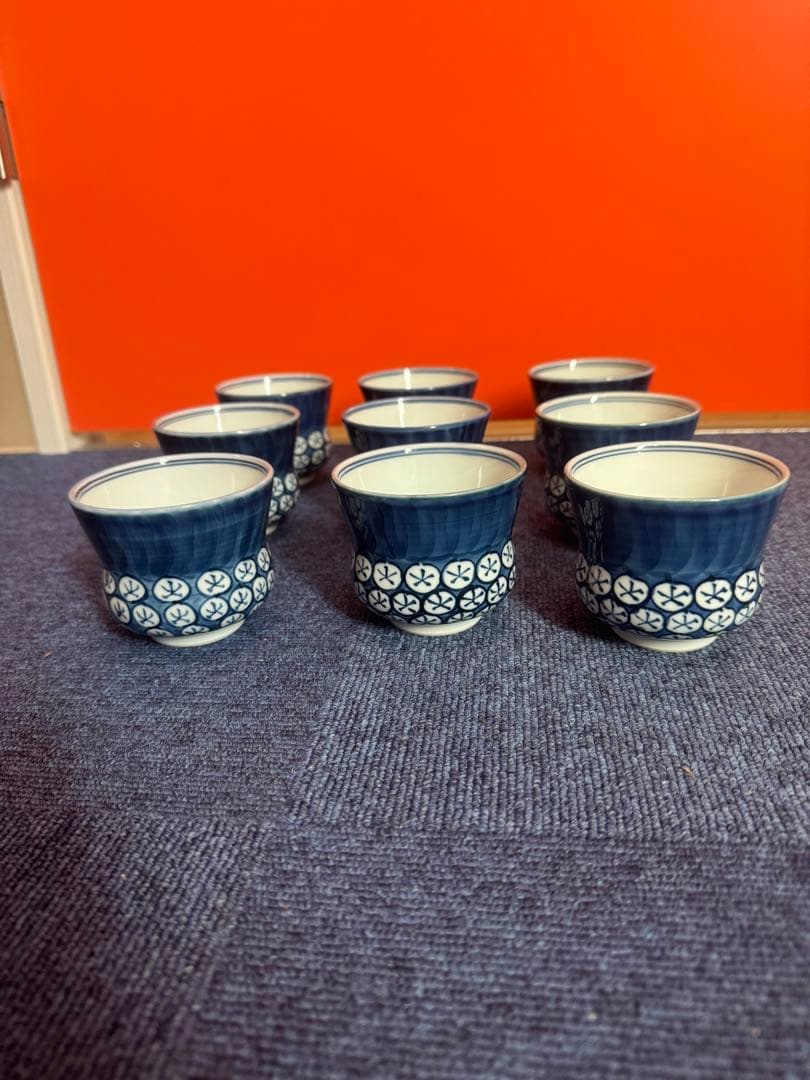 1808  源右衛門　染付丸紋濃 湯呑　9客　未使用