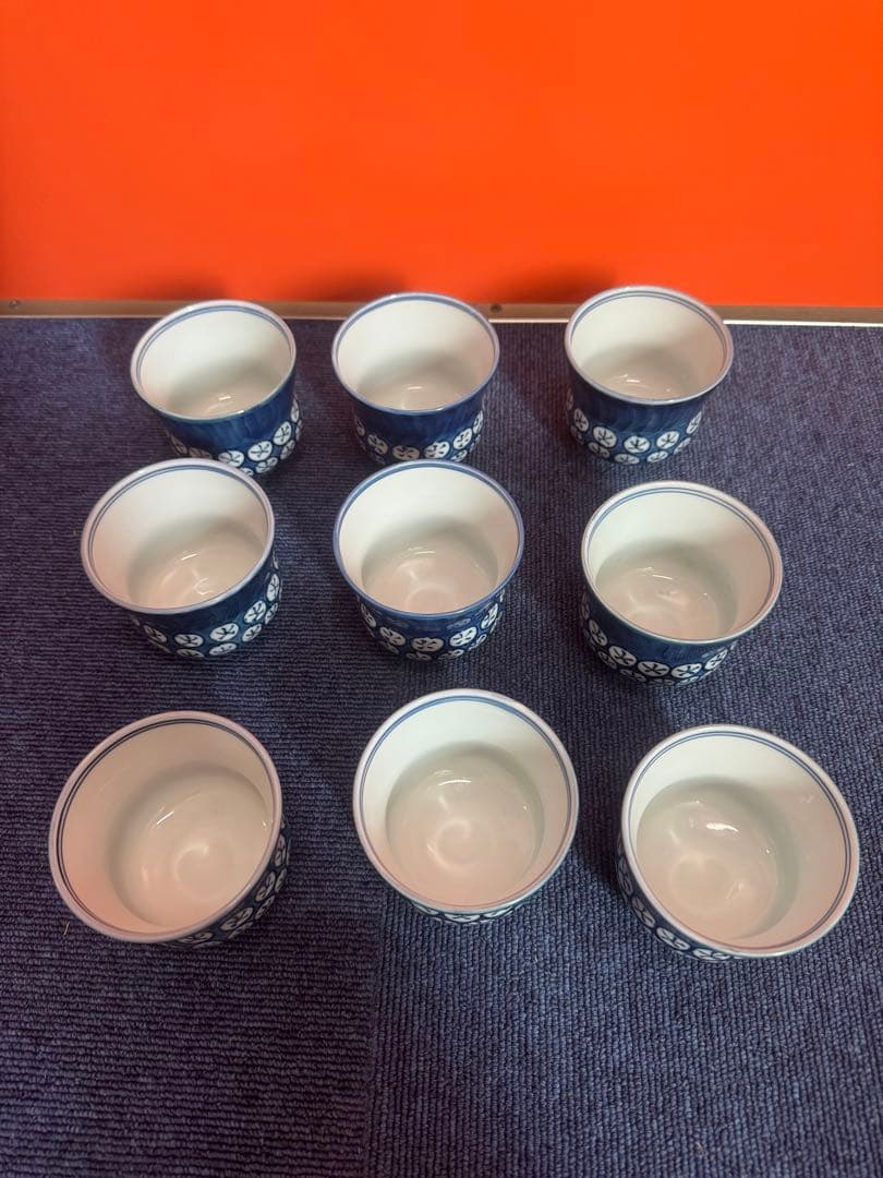 1808  源右衛門　染付丸紋濃 湯呑　9客　未使用