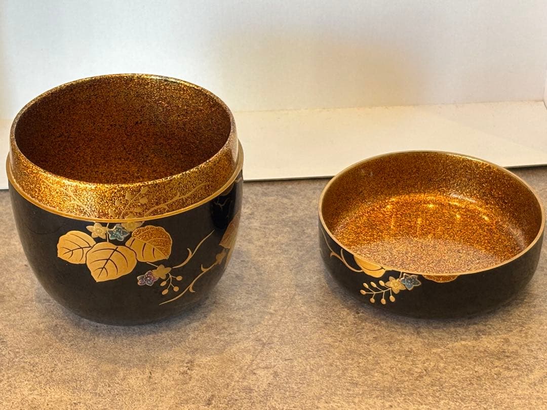 茶道具 桐蒔絵 黒大棗 内梨地 蒔絵師 渡辺松悦 棗 共箱