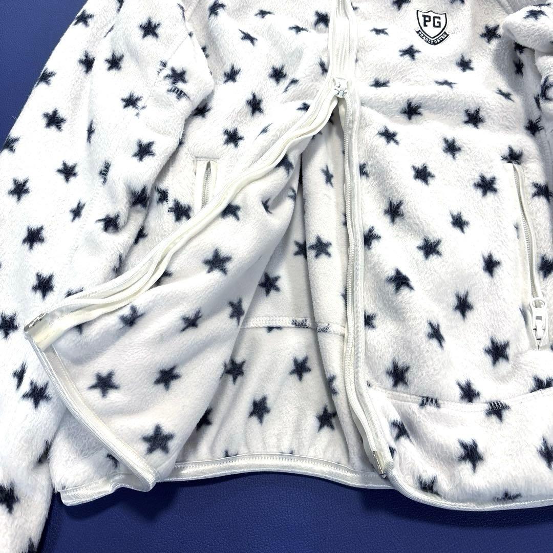 パーリーゲイツ　フリースジャケット　ボア　総柄　ホワイト　0/S ダブルジップ