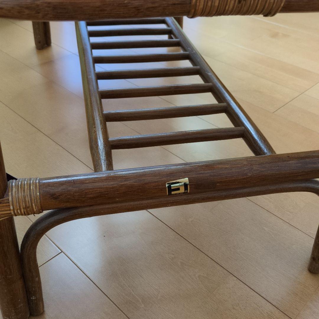 コスガ製、籐ガラス天板ロ―テーブル