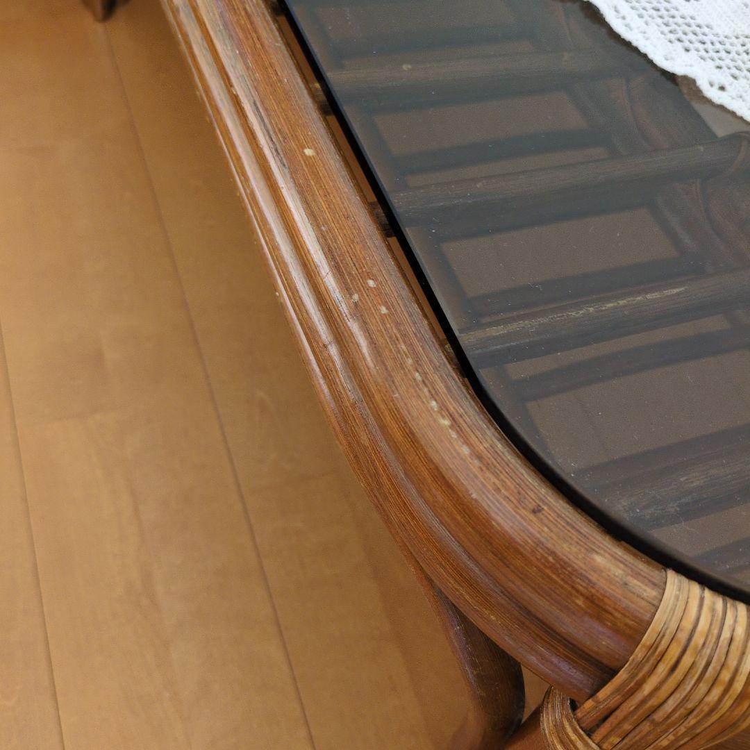 コスガ製、籐ガラス天板ロ―テーブル