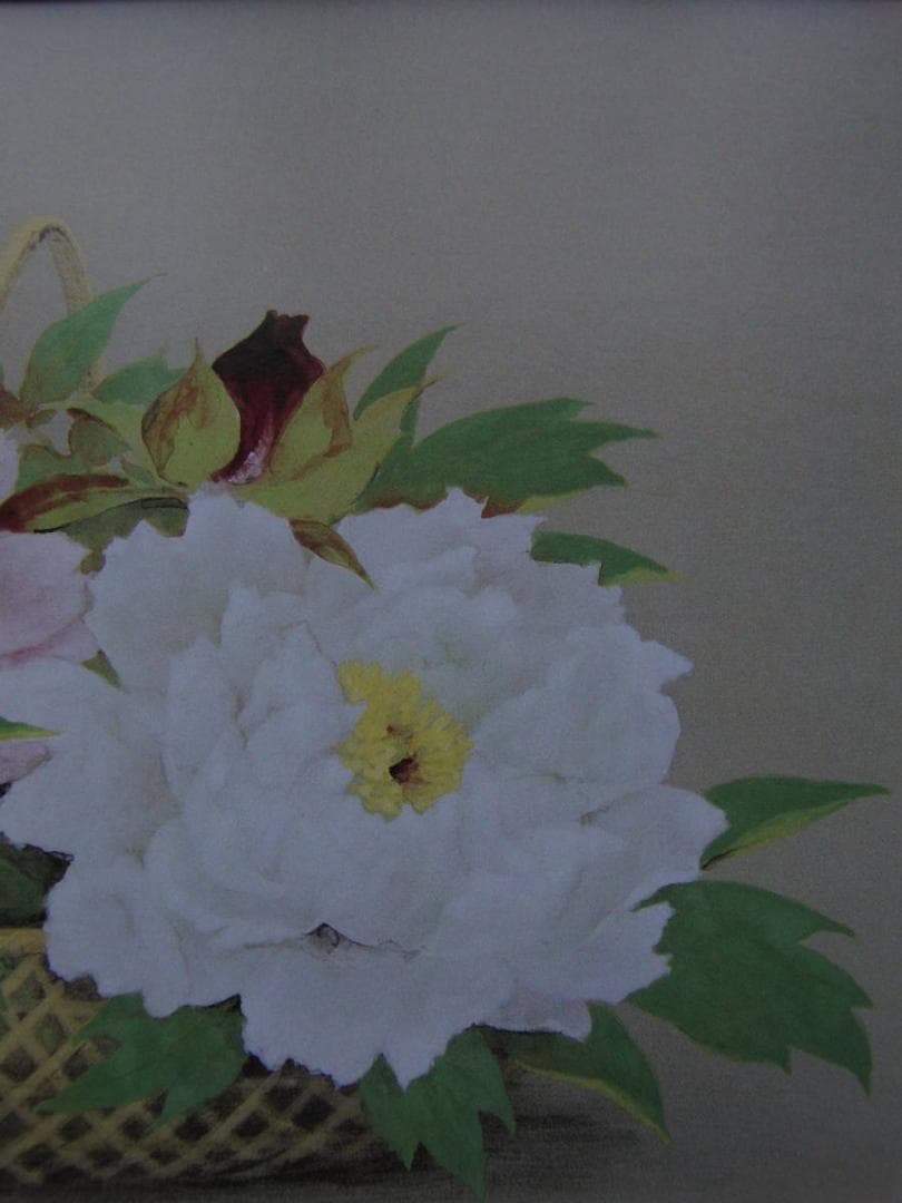 岡信孝、「富貴花」、希少な画集の額装画、オーダーマット付・日本製新品額入り