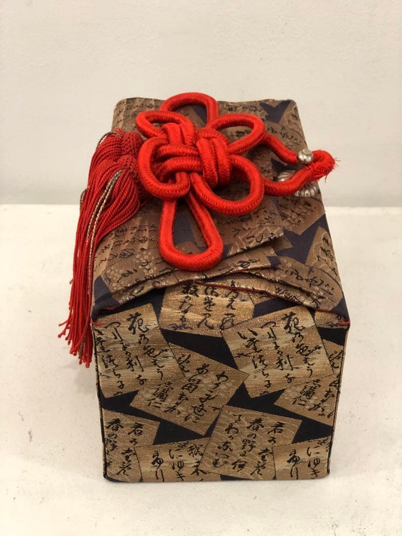 古いお化粧箱　古布細工　百人一首図柄　霧箱　アンティーク　金糸