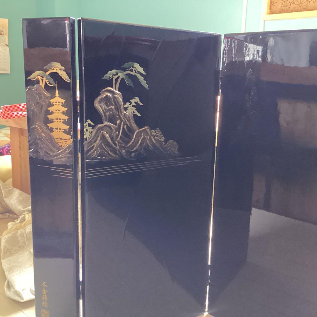 即日発送　本金蒔絵通産大臣賞受賞 三つ折り屏風富士山