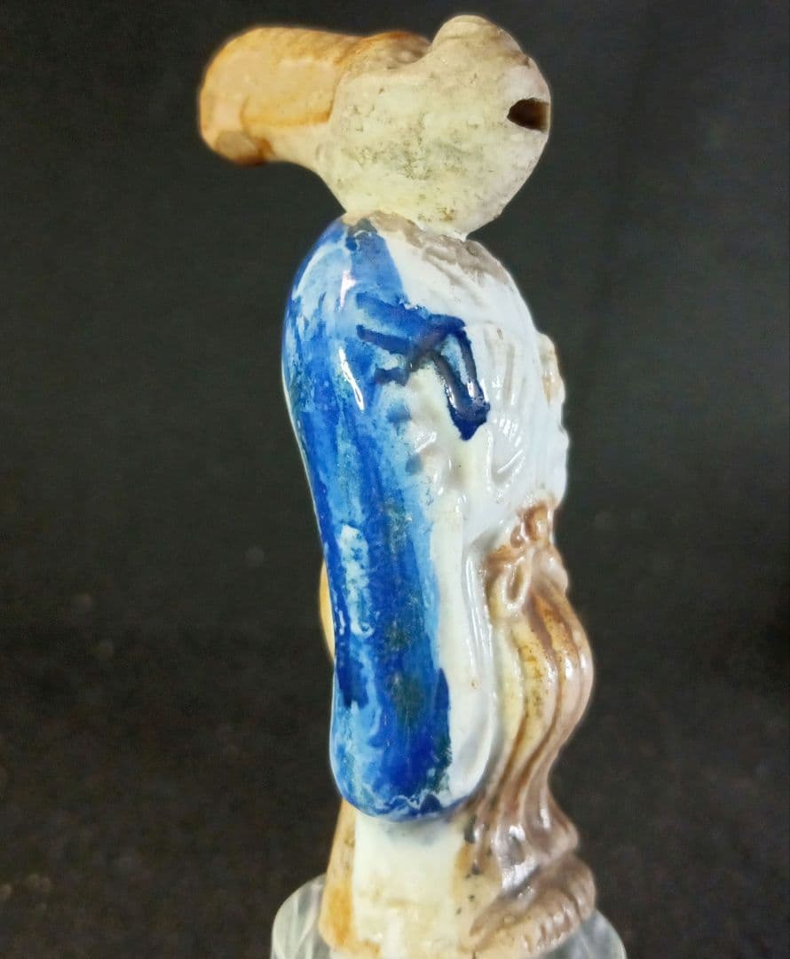 陶器 の 根付 「お猿の三番叟」からくり 首 舌が動く 江戸時代