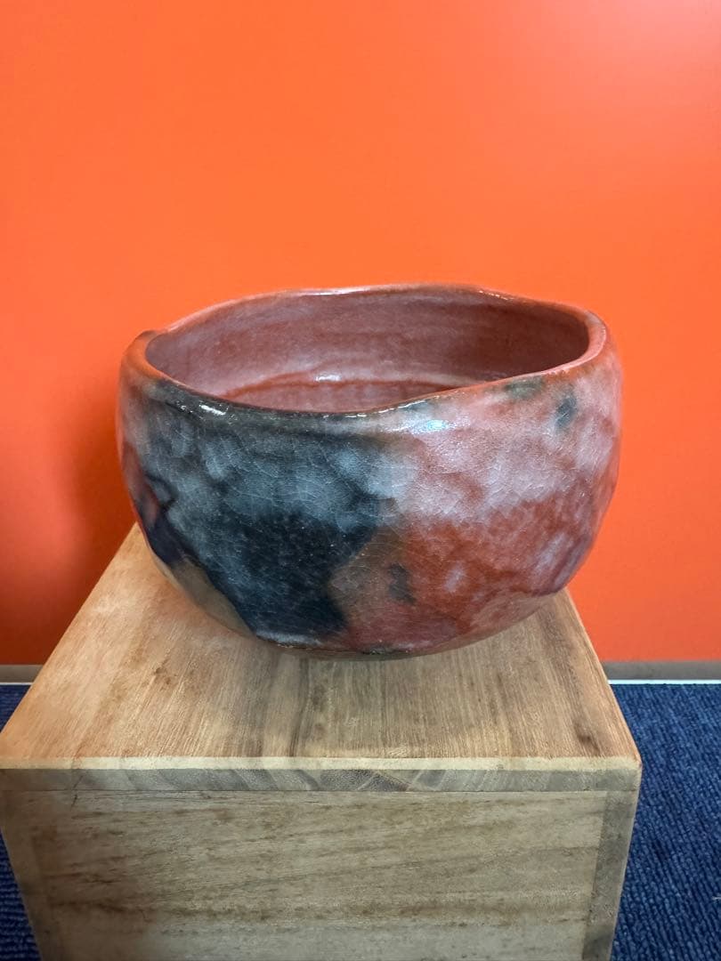 1868 京焼　清水焼　楽茶碗祥悦窯　赤楽　雪峰　茶碗　未使用